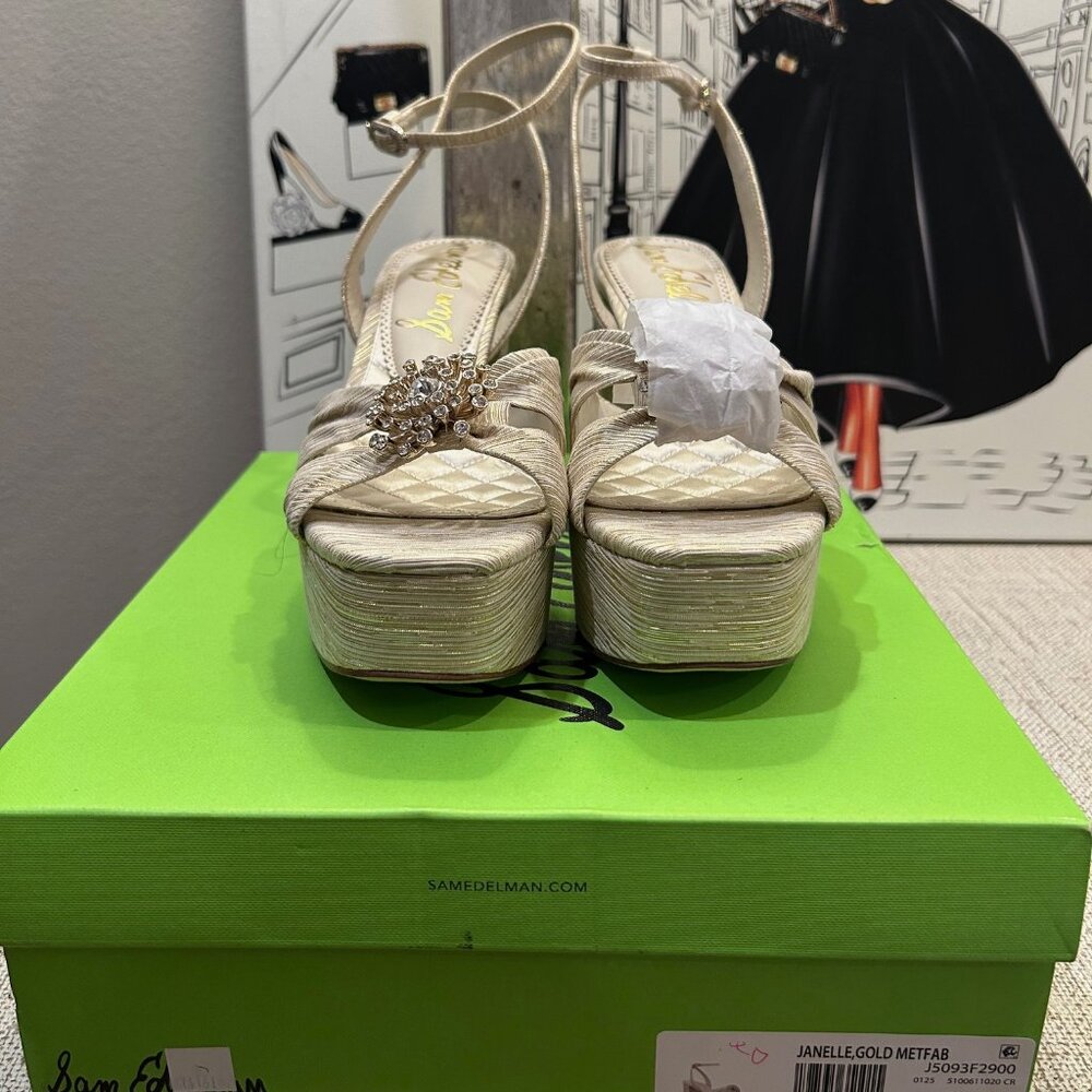 Sam Edelman Janelle Soft Gold Crystal Platform Sandals (NIB)